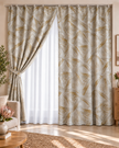 Cream curtain set with gold abstract pattern and sheer white panel