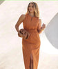 Sleeveless Zipper Neckline Dress with Elastic Waist