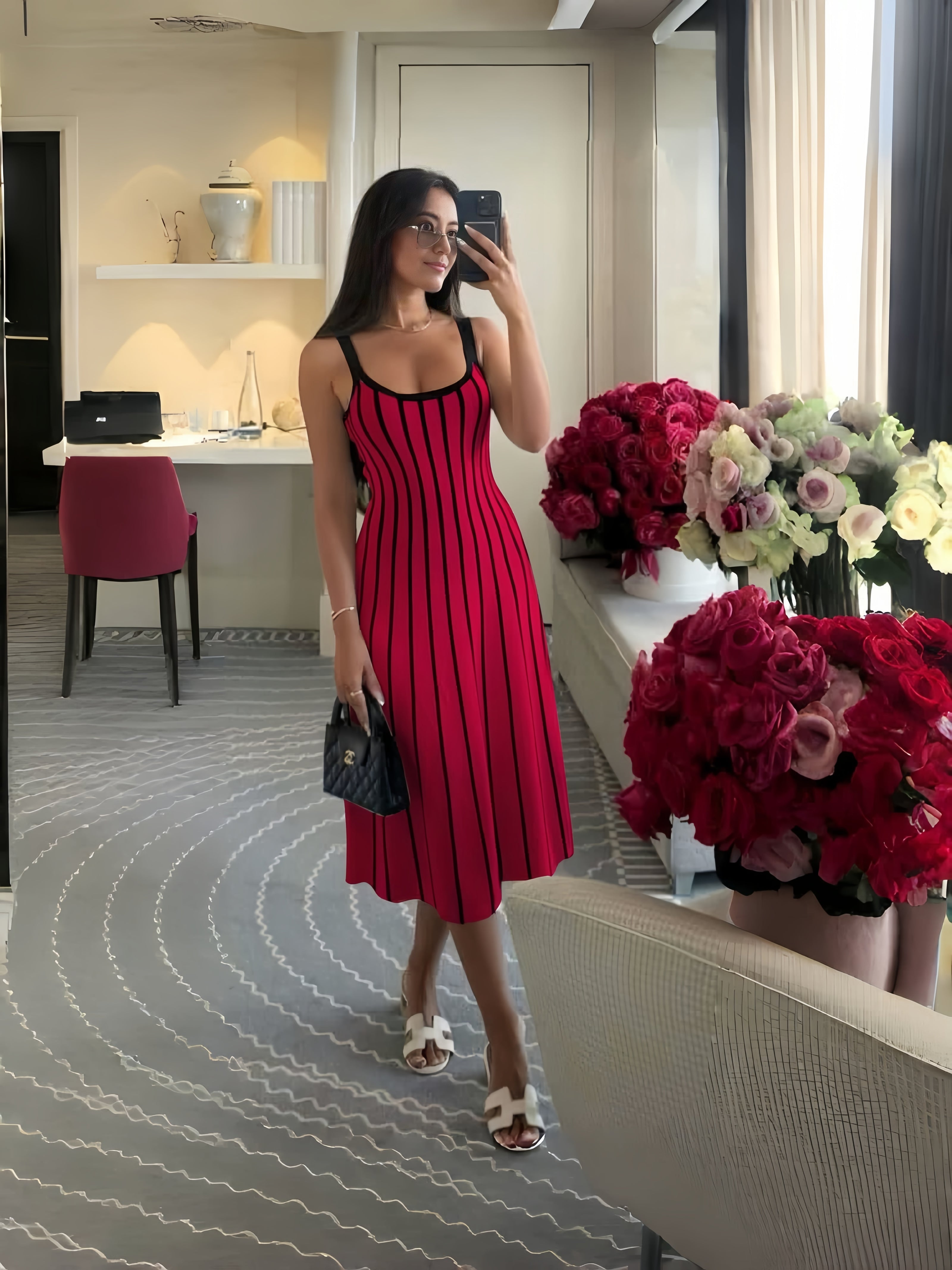 Women's Knitted Vertical Striped Dress