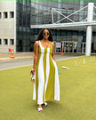 Sleeveless Panelled Maxi Dress with Vertical Contrast Stripes and Flowing Silhouette