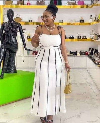 Elegant Vertical Stripe Midi Dress