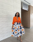 High-Waisted Floral Print Midi Skirt