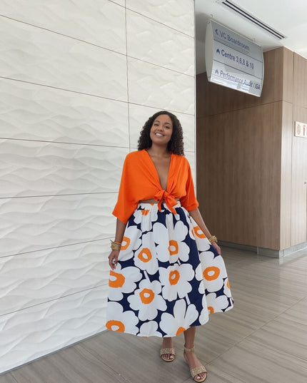 High-Waisted Floral Print Midi Skirt
