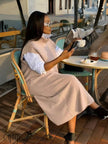 Sleeveless layered knit dress in khaki loose fit