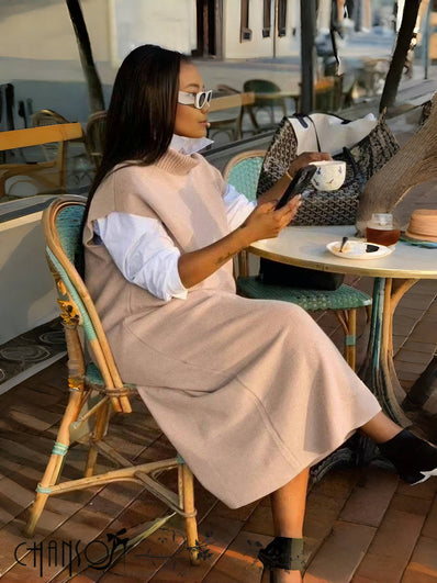 Layered Knit Dress – Sleeveless Loose Fit