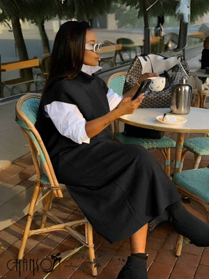 Layered Knit Dress – Sleeveless Loose Fit