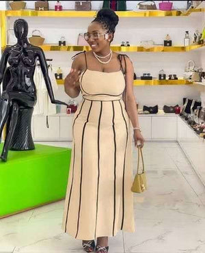 Elegant Vertical Stripe Midi Dress