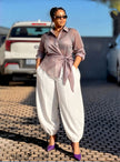 Women Wrap Shirt Collared Long Sleeve Waist Tie Casual Event Top