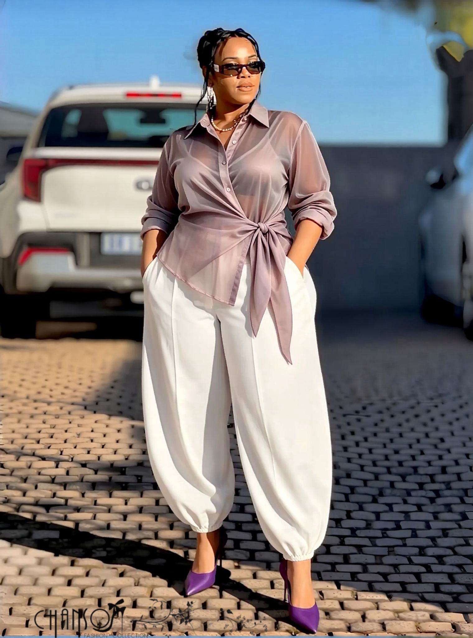 Women Wrap Shirt Collared Long Sleeve Waist Tie Casual Event Top