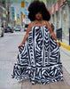 Sleeveless Maxi Dress with Animal Stripe Pattern and Ruffled Hem