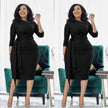 Slim Fit Mid-Length Dress with Side Pleats - Waist Tie Design