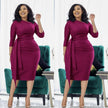 Slim Fit Mid-Length Dress with Side Pleats - Waist Tie Design