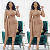 Slim Fit Mid-Length Dress with Side Pleats - Waist Tie Design