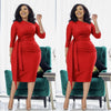 Slim Fit Mid-Length Dress with Side Pleats - Waist Tie Design