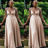 Beige maxi dress with V-neck and tie shoulder straps, adjustable fit
