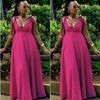 Hot pink maxi dress with V-neck and tie shoulder straps, adjustable fit