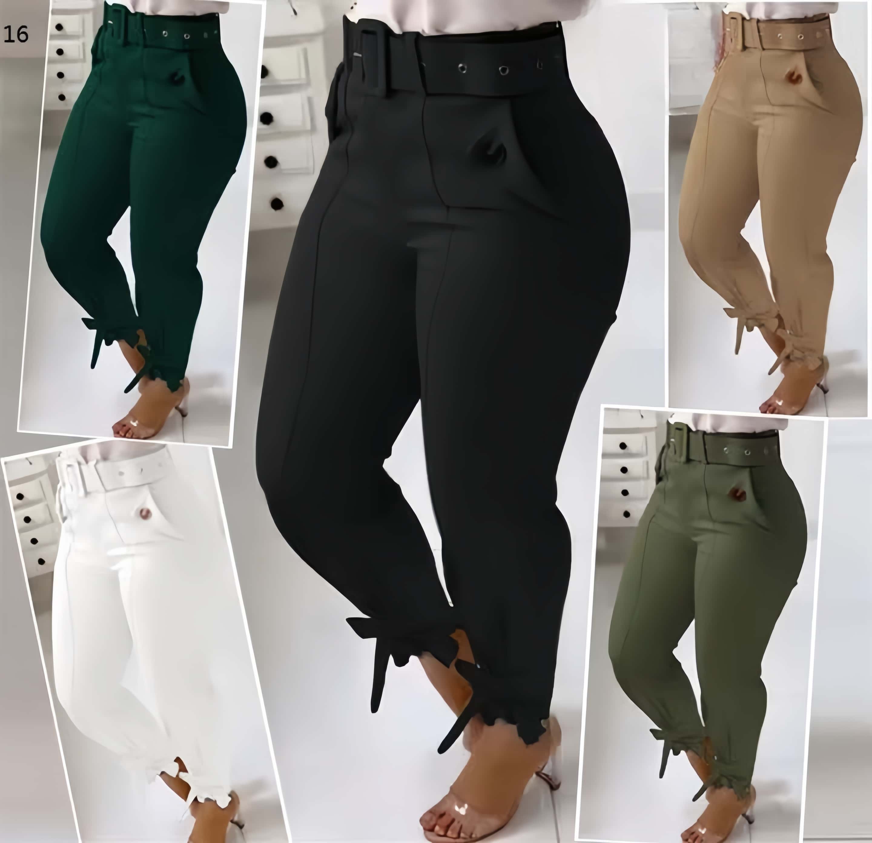High-Waisted Button-Detail Trousers with Ankle Tie