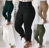 High-Waisted Button-Detail Trousers with Ankle Tie