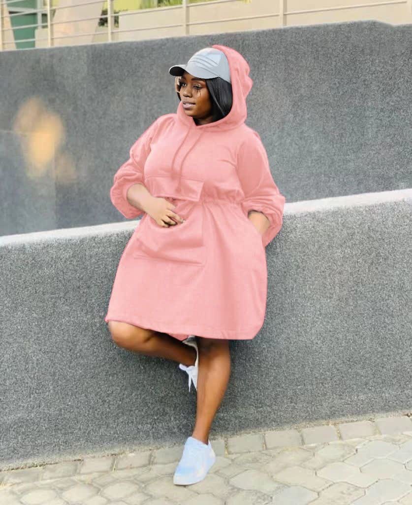 Oversized Hoody Dress with Front Pocket Design