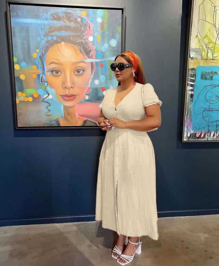 Women's Short Sleeve Button-Down Dress