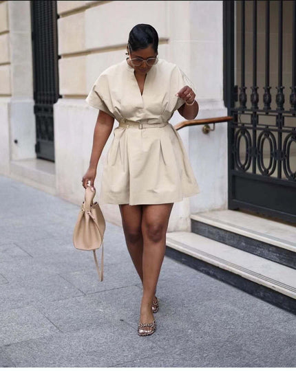 Fashion V-neck A-line Short Dress