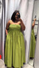 Ruched maxi dress with adjustable straps, lime green shade, gathered bodice