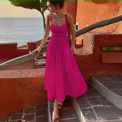 Sleeveless Smocked Bodice Dress with Flared Hem