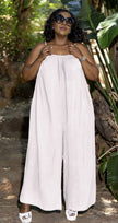 Women's Sleeveless Loose Jumpsuit with Elastic Neckline Design