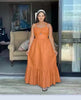 Sleeveless Full-Length Dress with Fitted Bodice and Ruffled Hemline