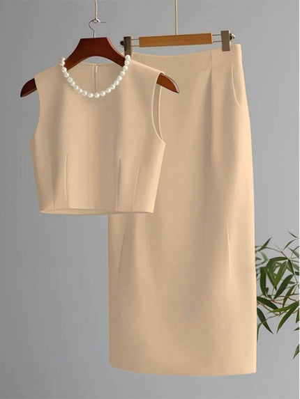 Twin Set Pearl Neck Fitted Chic Casual Outfit
