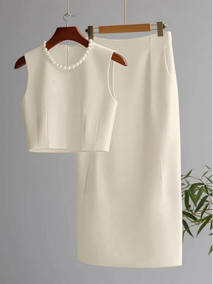 Twin Set Pearl Neck Fitted Chic Casual Outfit