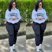 Loose casual hoodie set with letter print design, sporty style