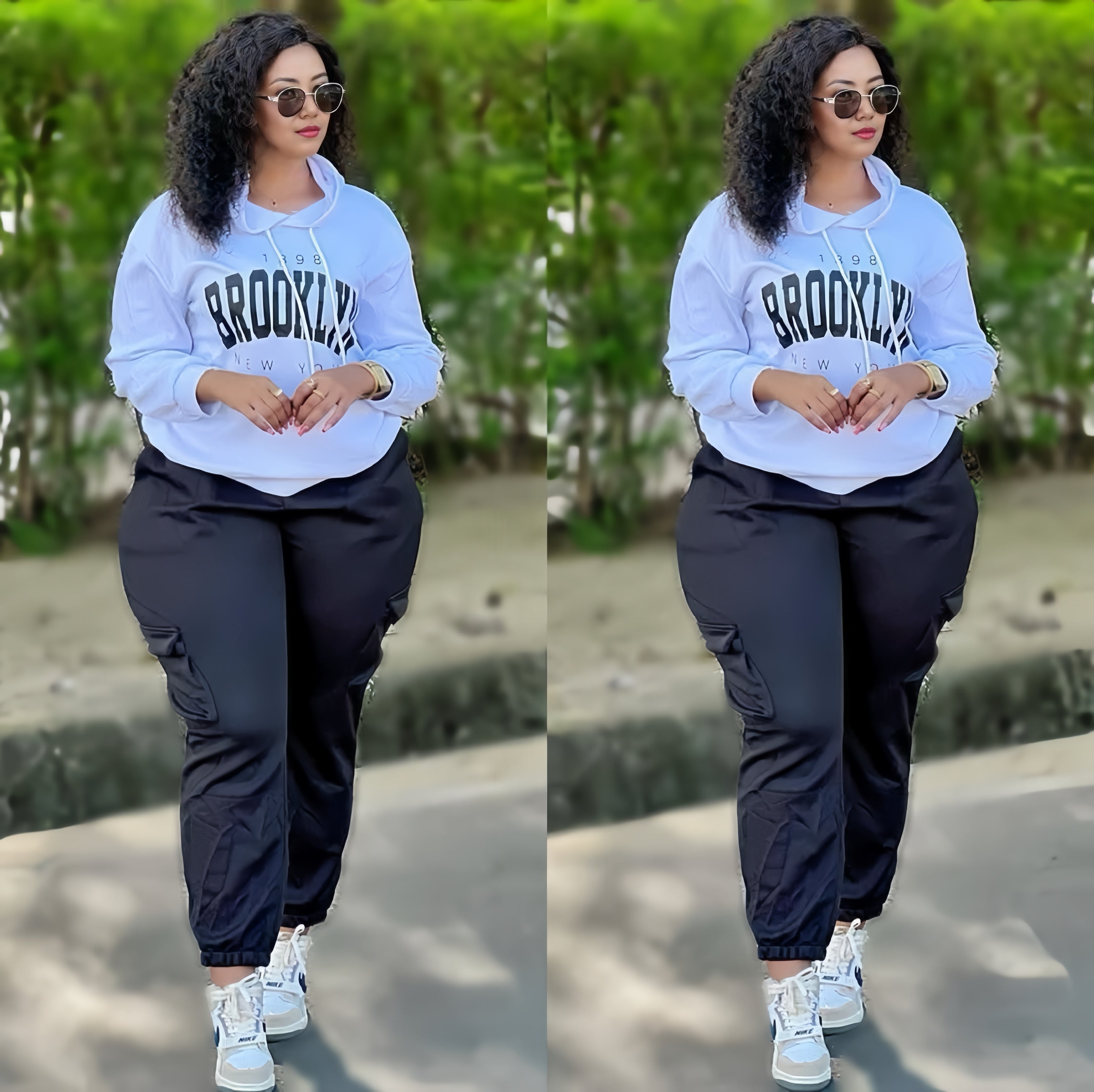 Loose casual hoodie set with letter print design, sporty style
