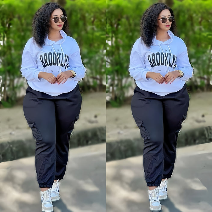 Loose casual hoodie set with letter print design, sporty style