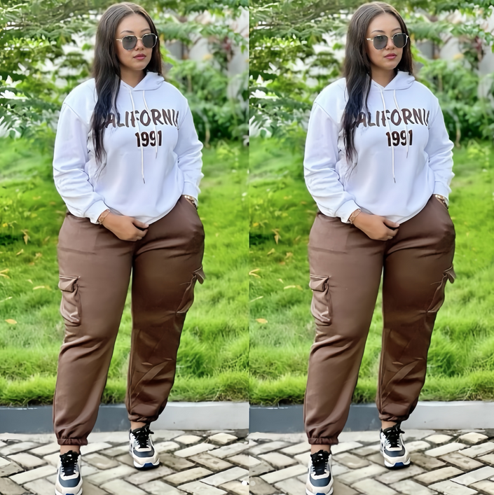 Loose casual hoodie set with letter print design, sporty style