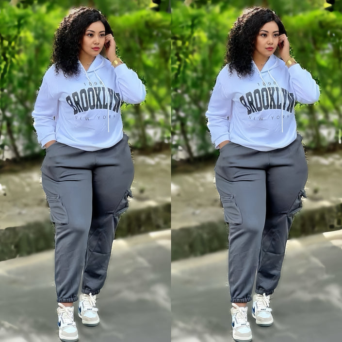 Loose casual hoodie set with letter print design, sporty style
