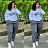Loose casual hoodie set with letter print design, sporty style
