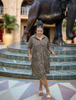 Leopard print shirt dress, long sleeves, button-front, collared, knee-length