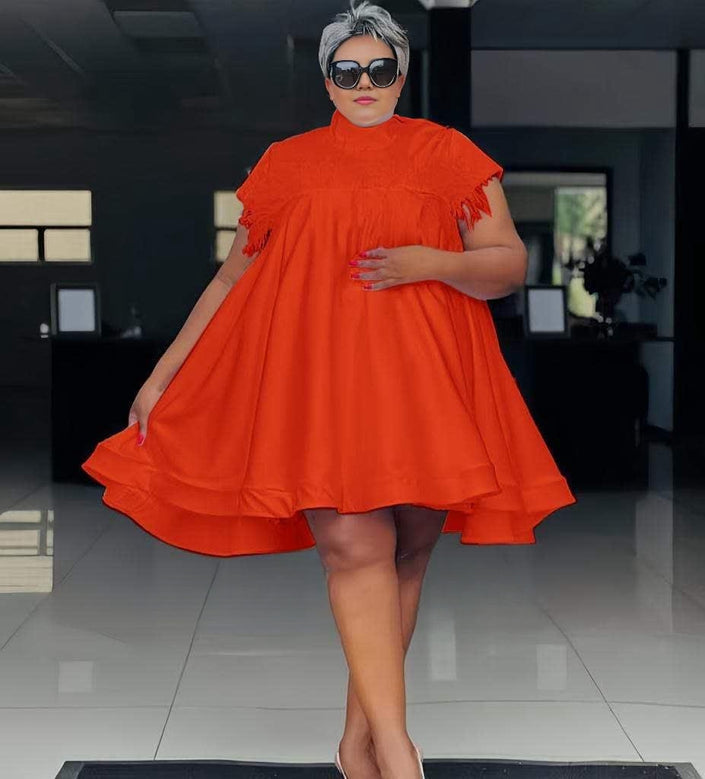 Loose A-Line Asymmetrical Hem Short Sleeve Dress