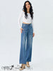 High-waist wide-leg jeans in blue denim with pockets and belt loops