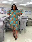 Geometric Diamond Pattern Short-Sleeve Dress