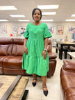 Women's Short Sleeve Ruffle Dress with Loose High-Waist Design