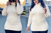 High-Neck Knitted Sweater with Delicate Geometric Pattern for Autumn and Winter