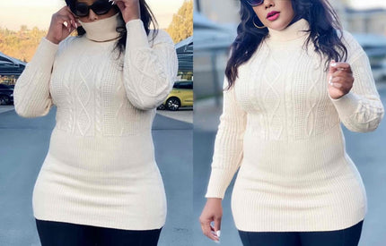 High-Neck Knitted Sweater with Delicate Geometric Pattern for Autumn and Winter