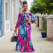 Off-Shoulder Long-Sleeve Top and Floor-Length Skirt with Flared Hemline Twin Sets