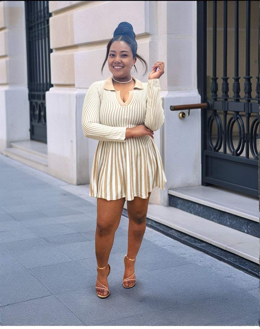 Women's Vertical Stripe Pleated Knitted Dress