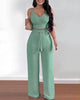 Sleeveless V-Neck Crop Top & High-Waist Wide-Leg Trousers Twin Set