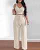 Sleeveless V-Neck Crop Top & High-Waist Wide-Leg Trousers Twin Set