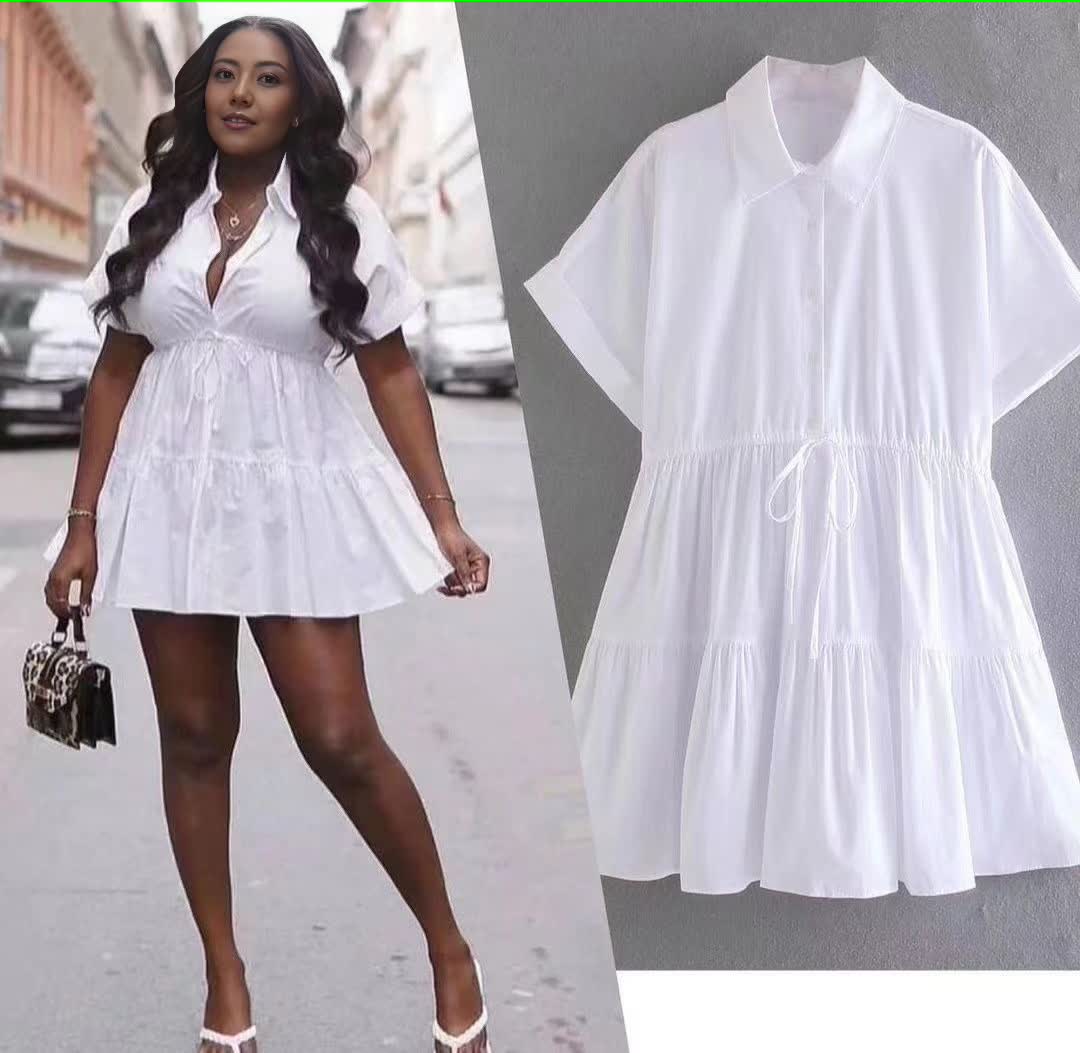Dress Tiered Drawstring Shirt Mini Chic Casual