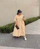 Beige shirt dress maxi with short sleeves and button front